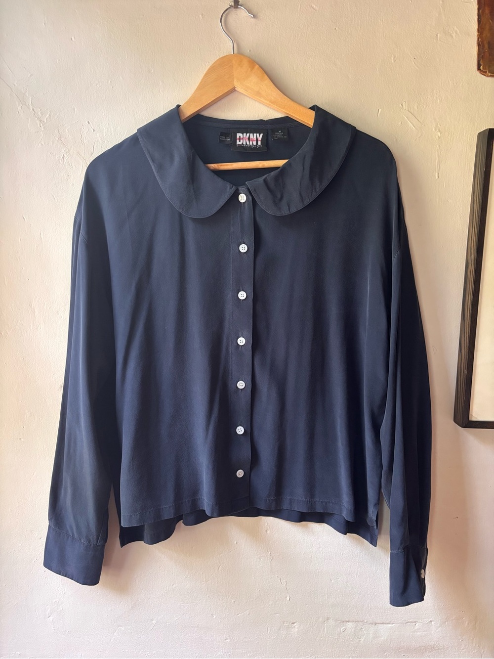 DKNY Navy Button-Front Blouse with Peter Pan Collar
